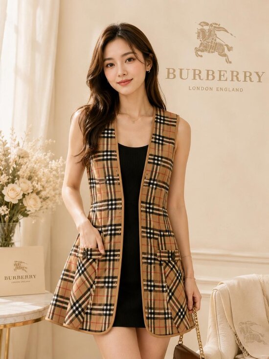 Burberry Jackets & Blazers - Authentic Burberry Vintage Check Sleeveless Coat - Beige Like New